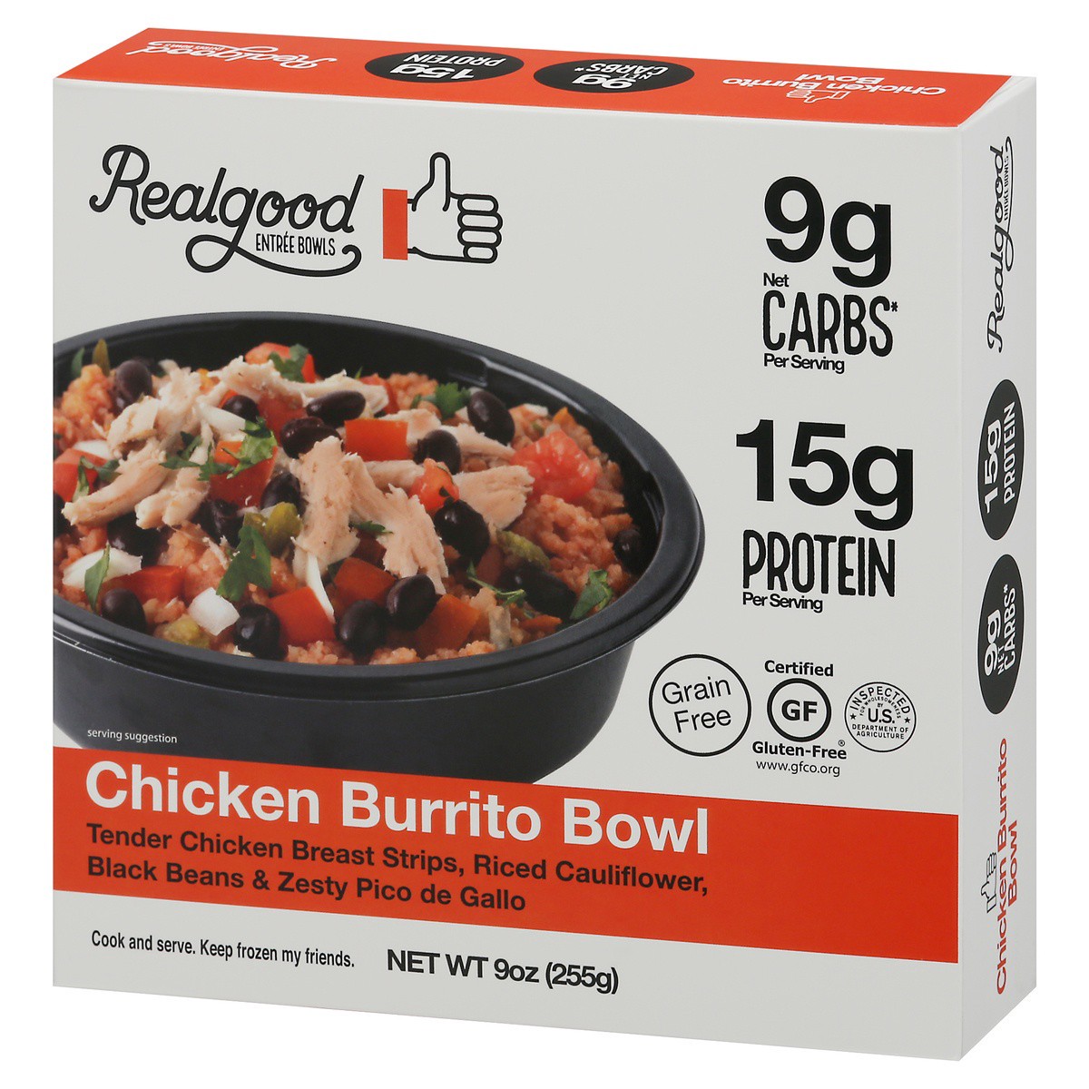 slide 3 of 9, Realgood The Real Good Food Company Chicken Burrito Bowl Frozen Meal, 9 oz