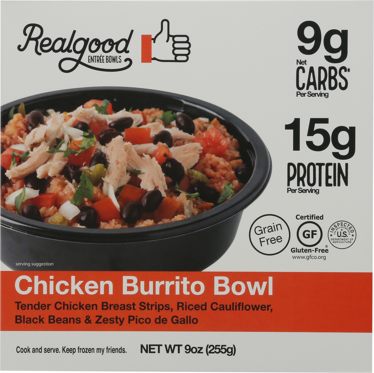 slide 6 of 9, Realgood The Real Good Food Company Chicken Burrito Bowl Frozen Meal, 9 oz