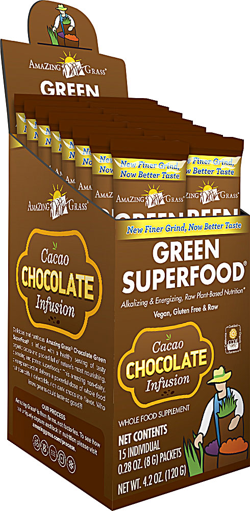 slide 1 of 1, Amazing Grass Green Superfood Chocolate Drink Powder Packets, 15 ct