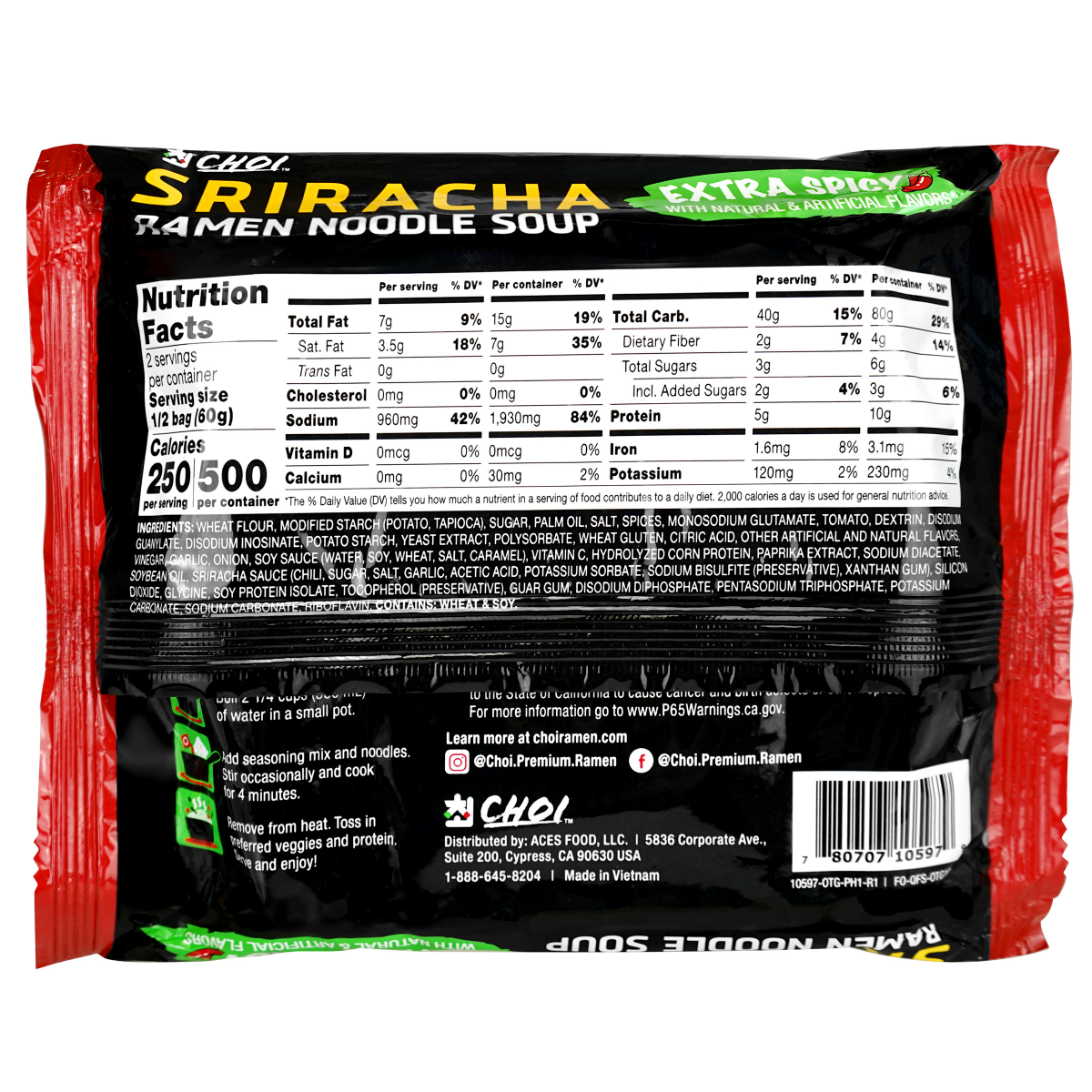 slide 21 of 21, Choi Sriracha Ramen Pouch Extra Spicy 5pk/4.23oz, 5 ct; 4.23 oz