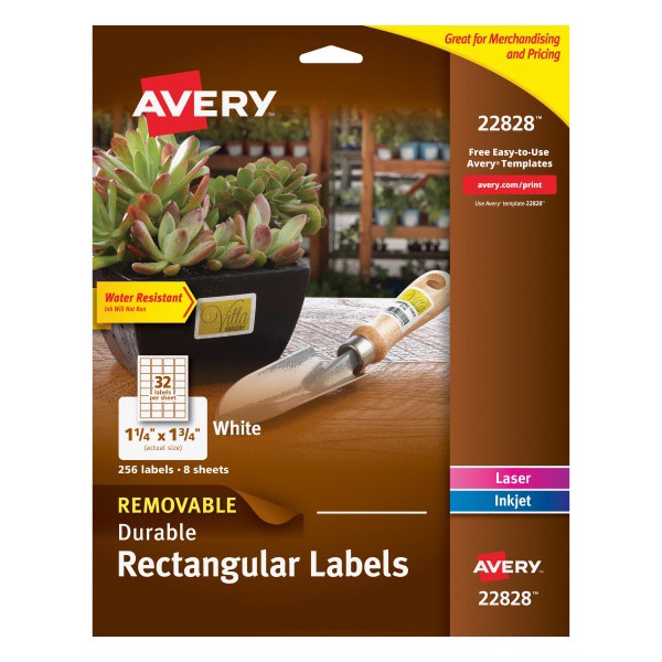 slide 1 of 8, Avery Removable Durable Labels, TrueBlock Technology, 1-1/4 x 1-3/4, Glossy WE, 256 ct