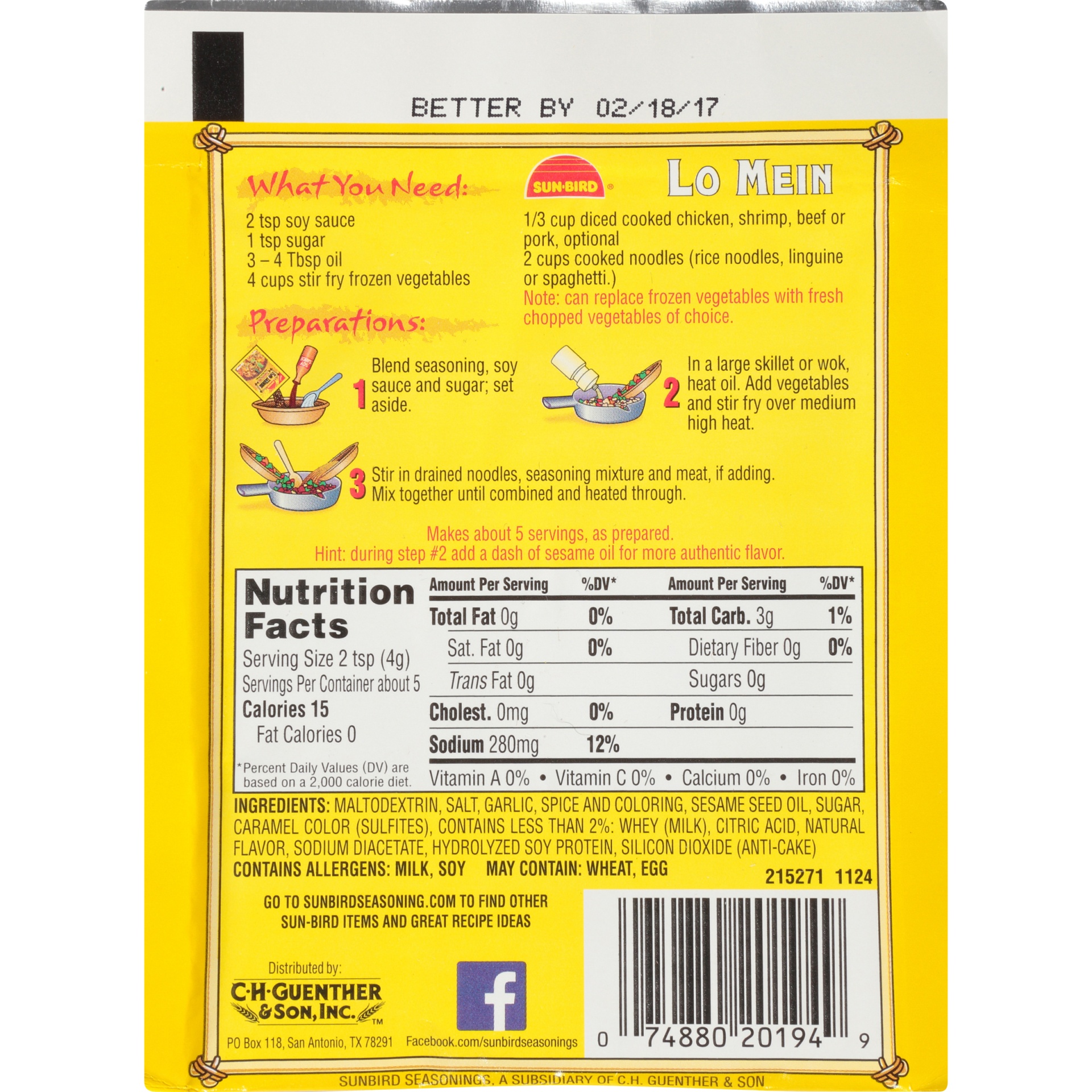 slide 4 of 6, Sun-Bird Lo Mein Seasoning Mix, 0.74 oz