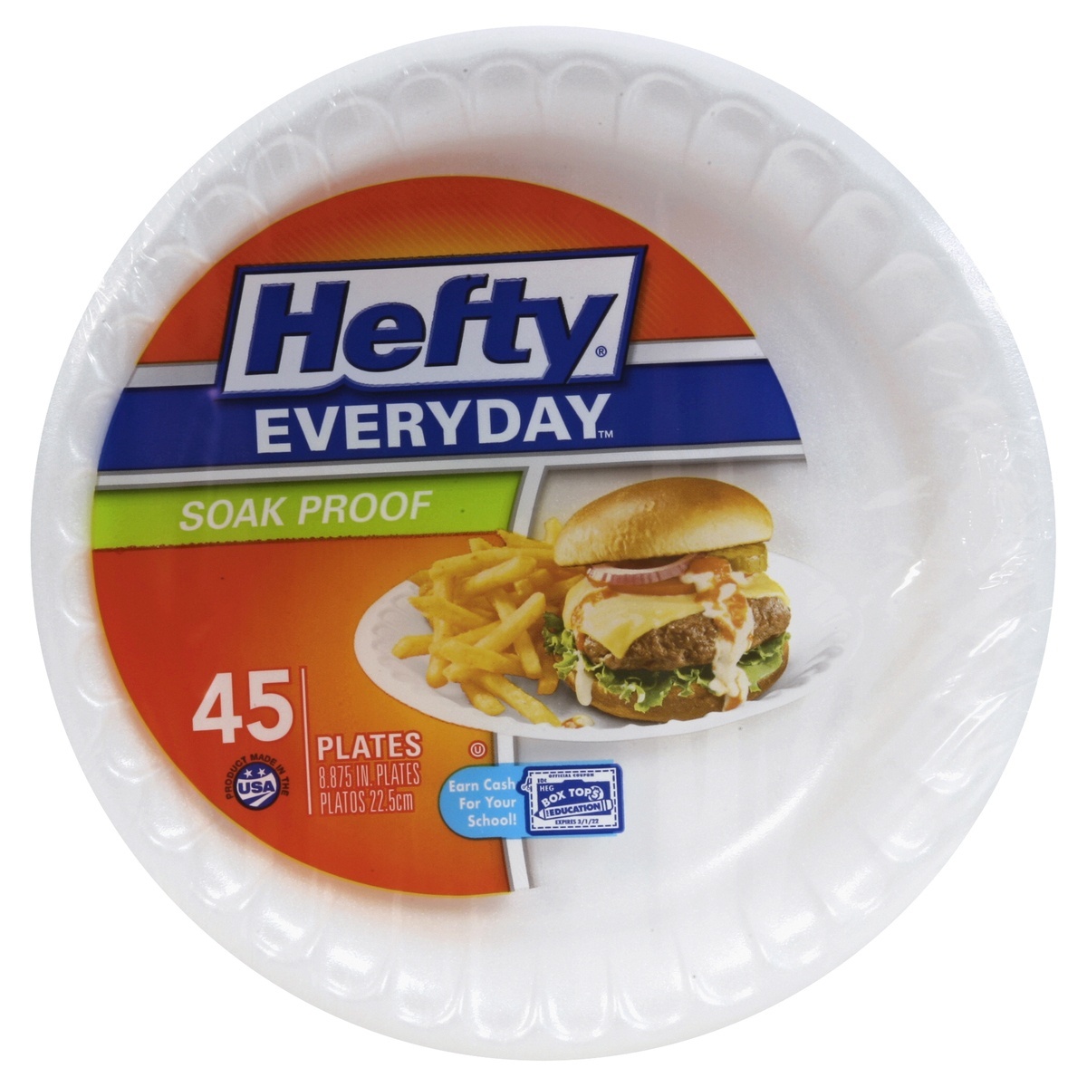 slide 1 of 1, Hefty Everyday Soak Proof Plates 8.875 Inch, 45 ct