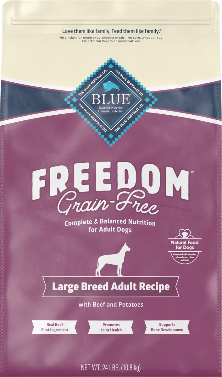 slide 1 of 13, Blue Buffalo Freedom Grain Free Natural Adult Large Breed Dry Dog Food, Beef 24-lb, 24 lb