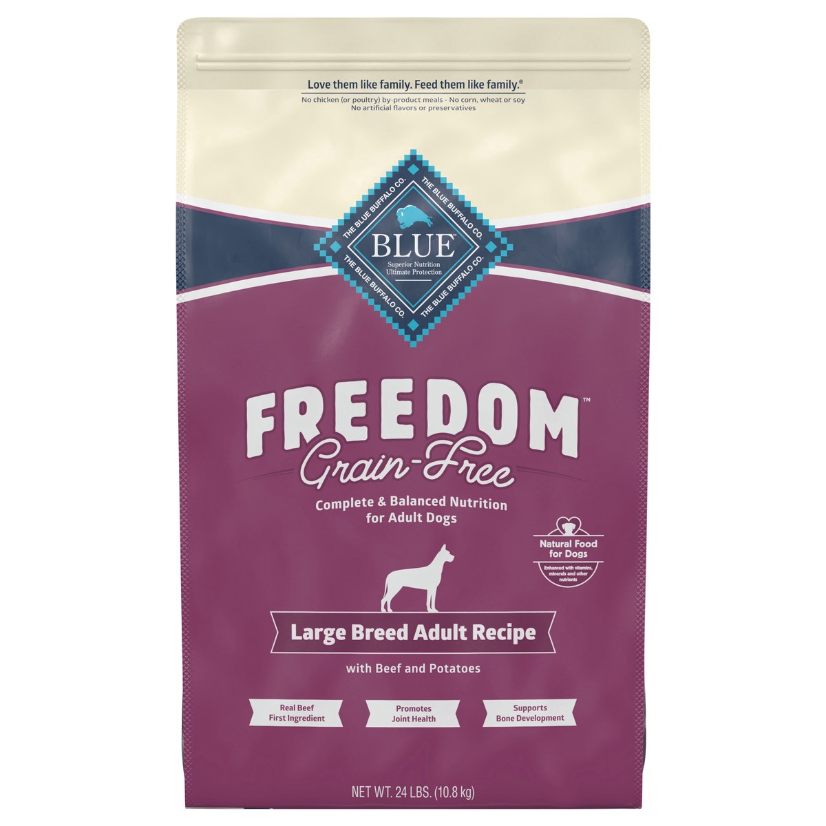 slide 6 of 13, Blue Buffalo Freedom Grain Free Natural Adult Large Breed Dry Dog Food, Beef 24-lb, 24 lb