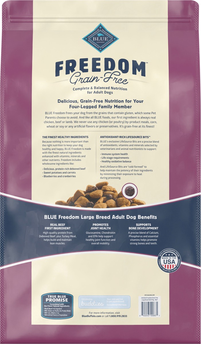 slide 9 of 13, Blue Buffalo Freedom Grain Free Natural Adult Large Breed Dry Dog Food, Beef 24-lb, 24 lb