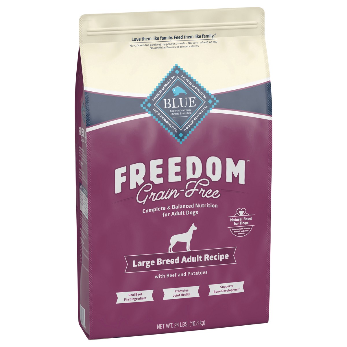 slide 11 of 13, Blue Buffalo Freedom Grain Free Natural Adult Large Breed Dry Dog Food, Beef 24-lb, 24 lb