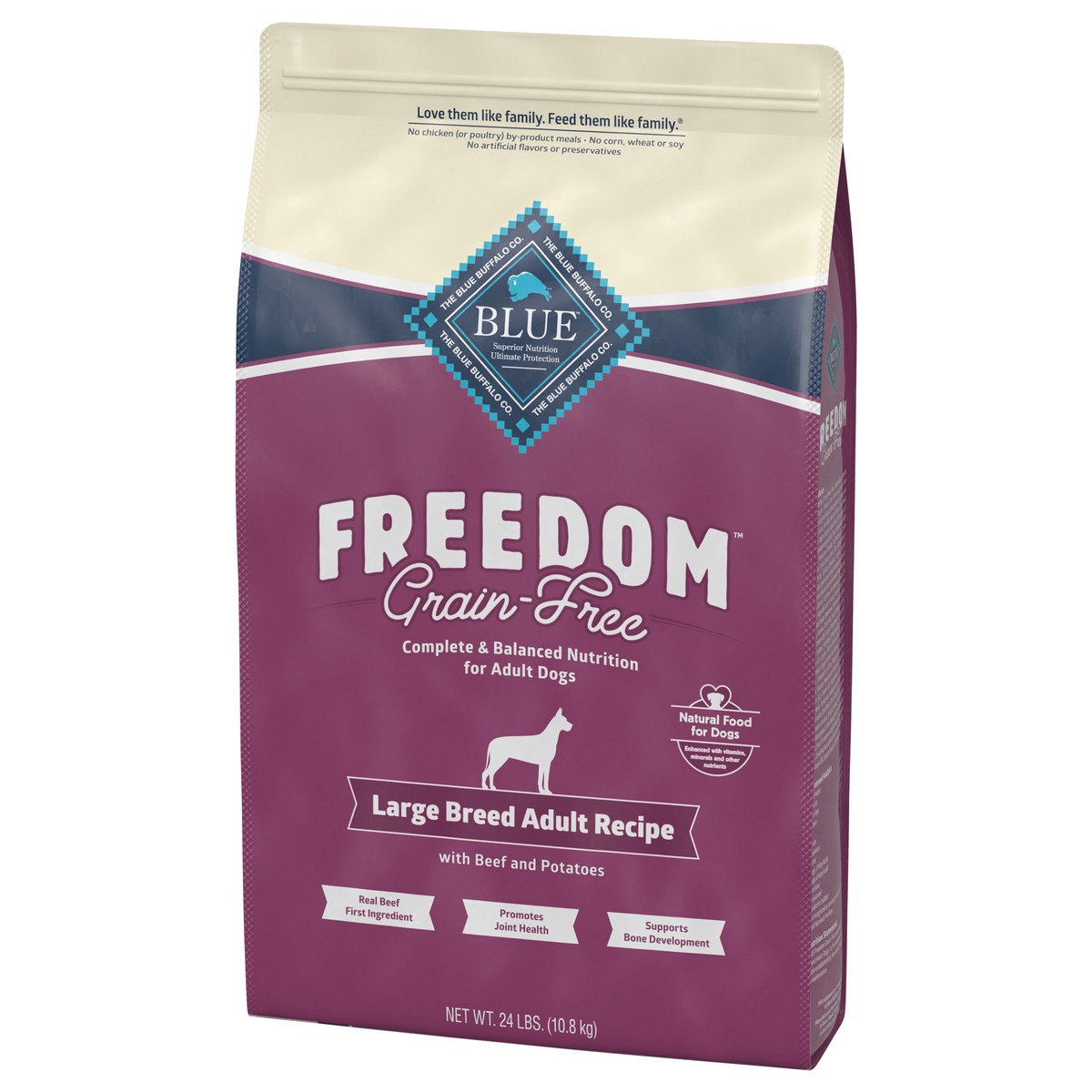 slide 12 of 13, Blue Buffalo Freedom Grain Free Natural Adult Large Breed Dry Dog Food, Beef 24-lb, 24 lb