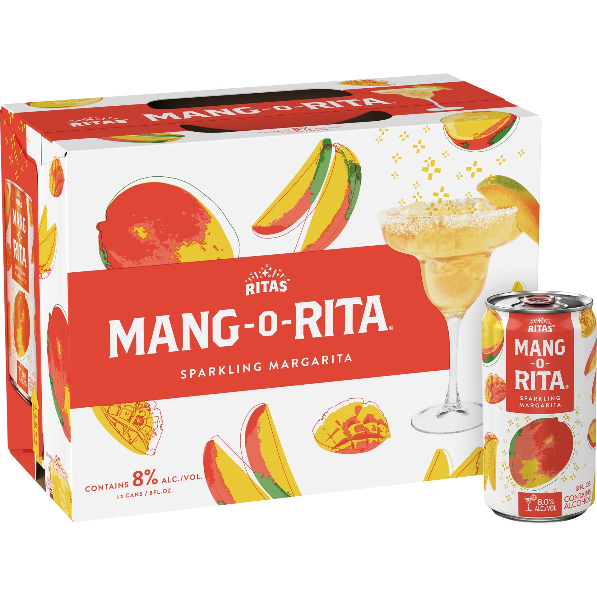 slide 1 of 3, Ritas Mang-O-Rita Sparkling Margarita, 8.0% Alc./Vol., 8% ABV, 12 ct; 8 oz