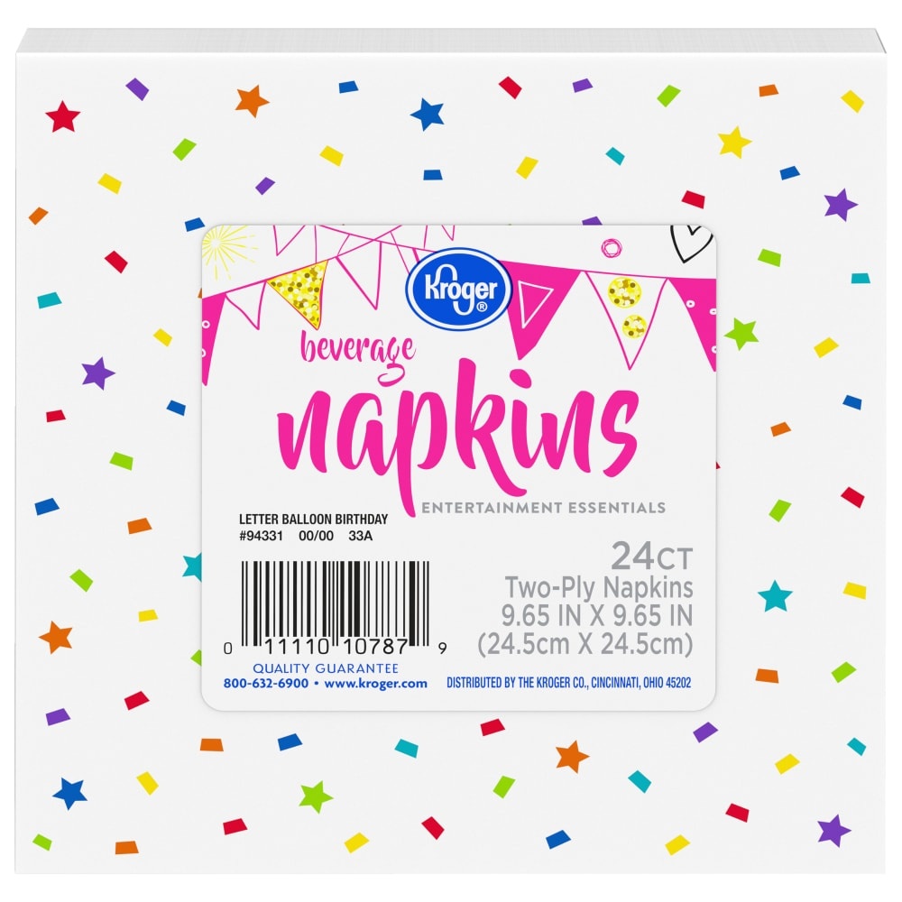 slide 1 of 2, Kroger Happy Birthday Ballon Letter Beverage Napkin, 24 ct