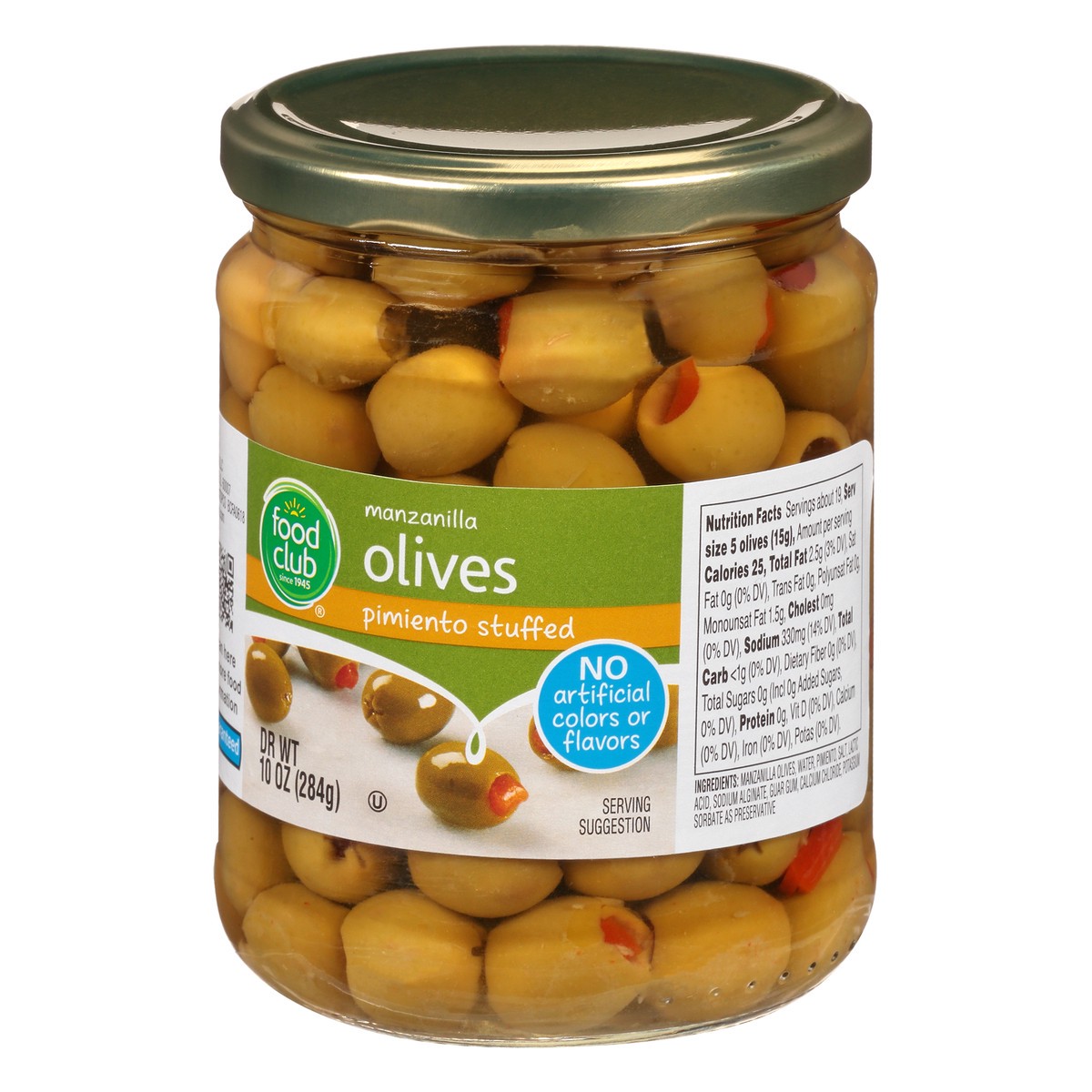 slide 9 of 10, Food Club Manzanilla Pimiento Stuffed Olives - 10 oz, 10 oz