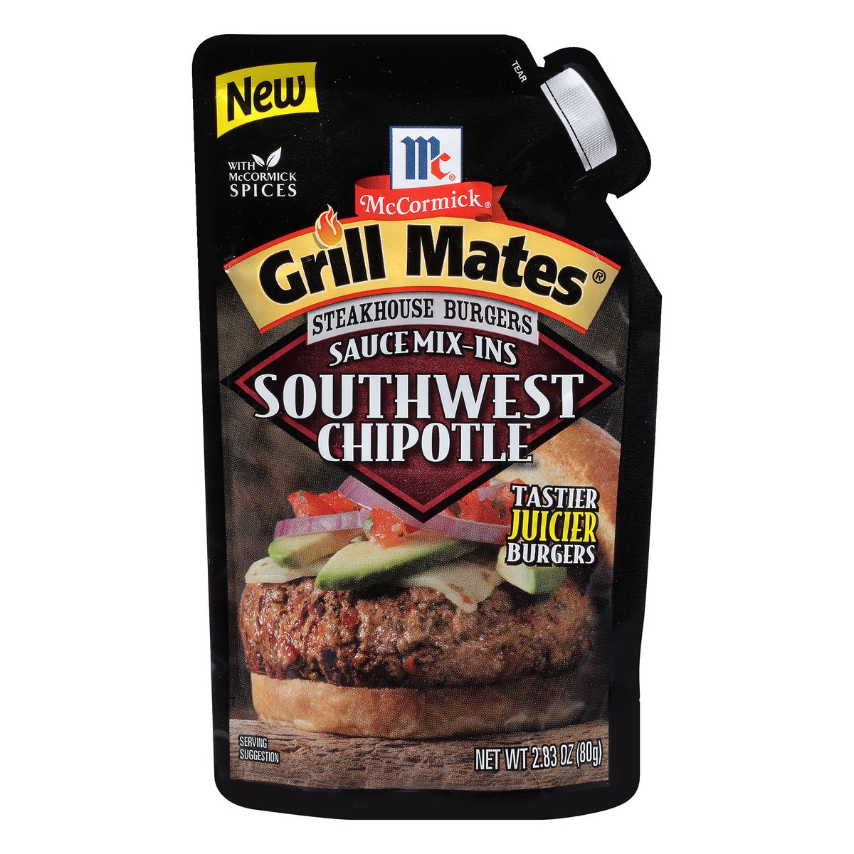 slide 1 of 8, McCormick Grill Mates Southwest Chipotle Steakhouse Burgers Sauce Mix Ins, 2.83 oz