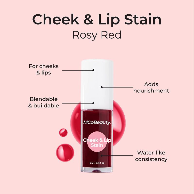 slide 2 of 9, MCoBeauty Cheek & Lip Stain 2-in-1 Liquid Tint - Rosy Red, 1 ct