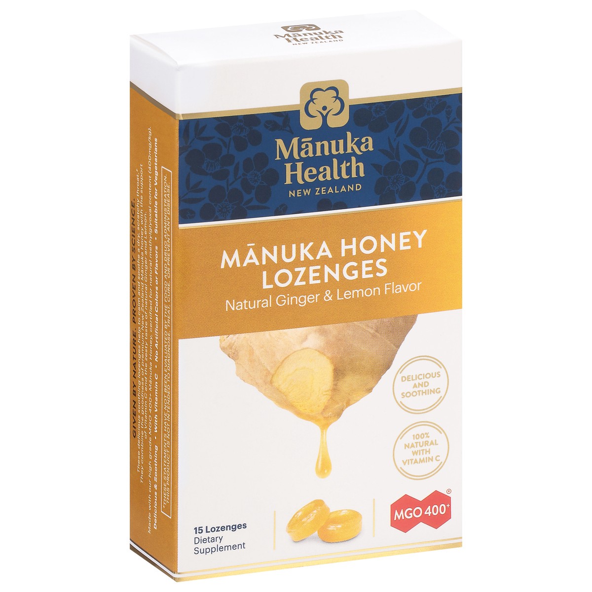 slide 2 of 9, Manuka Health Natural Ginger & Lemon Flavor Manuka Honey Lozenges 15 ea, 1 ct