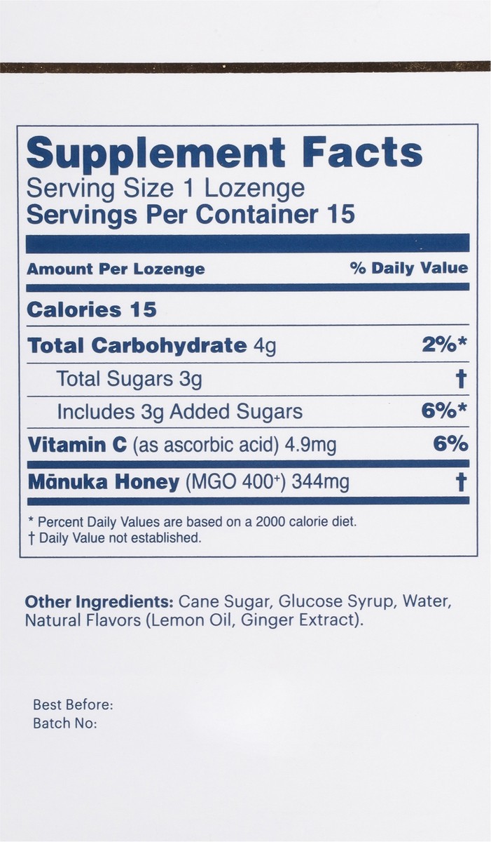 slide 4 of 9, Manuka Health Natural Ginger & Lemon Flavor Manuka Honey Lozenges 15 ea, 1 ct