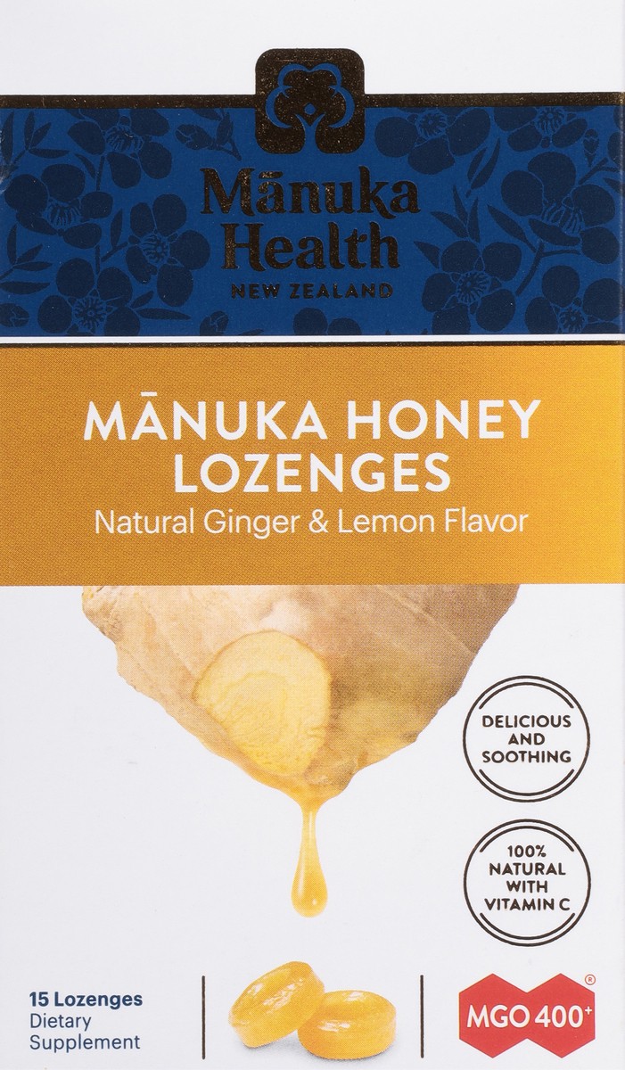 slide 5 of 9, Manuka Health Natural Ginger & Lemon Flavor Manuka Honey Lozenges 15 ea, 1 ct