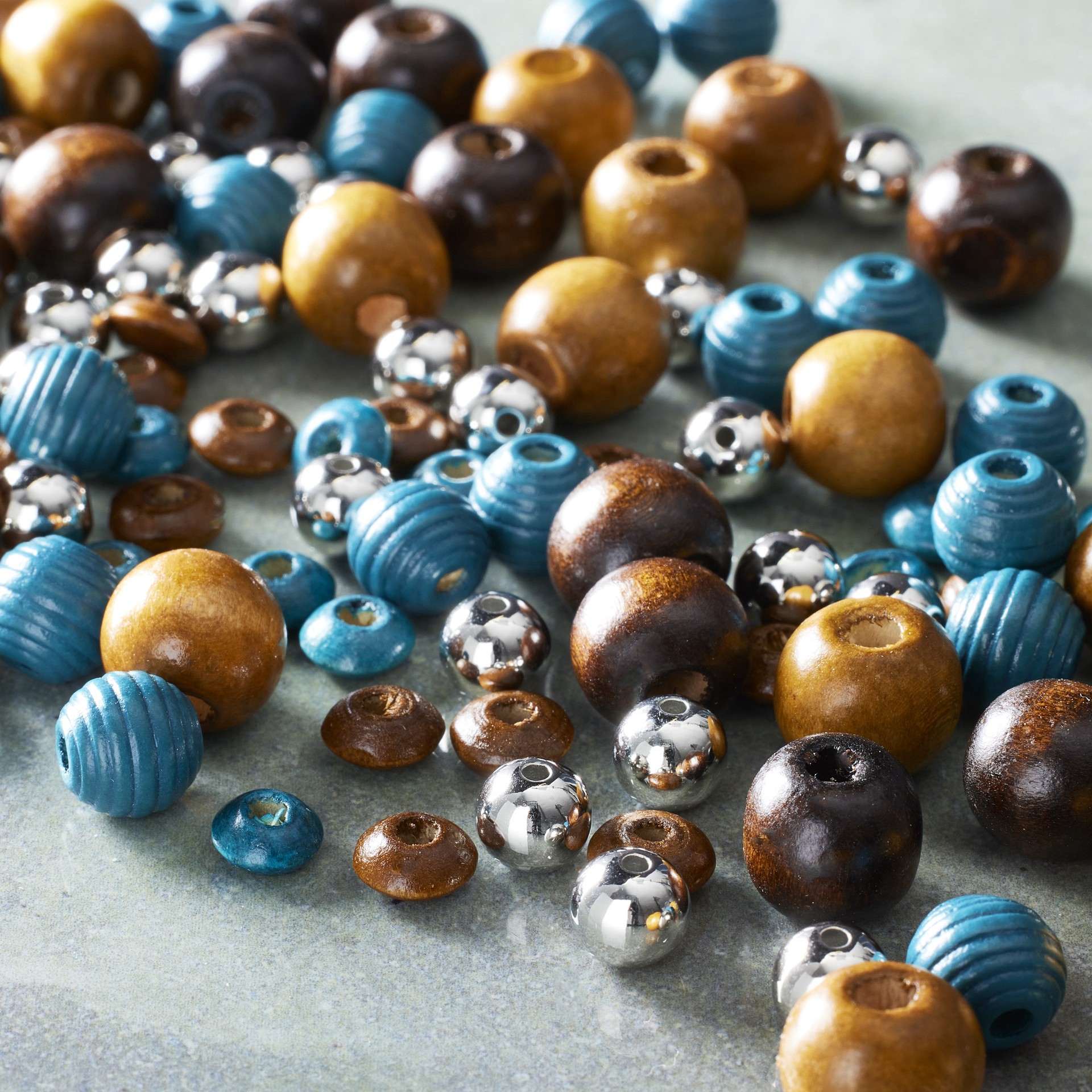 slide 2 of 3, Craft Brown & Turquoise Mixed Wooden Beads By Bead Landing, 4mm-12mm