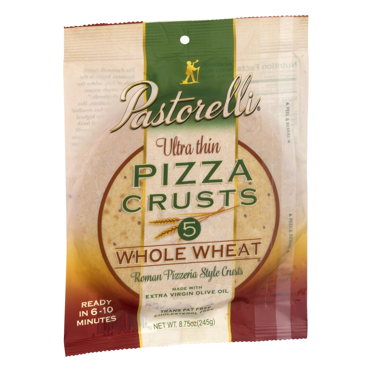 slide 6 of 13, Pastorelli Roman Pizzeria Style Whole Wheat Ultra Thin Pizza Crusts 5.0 ea, 5 ct