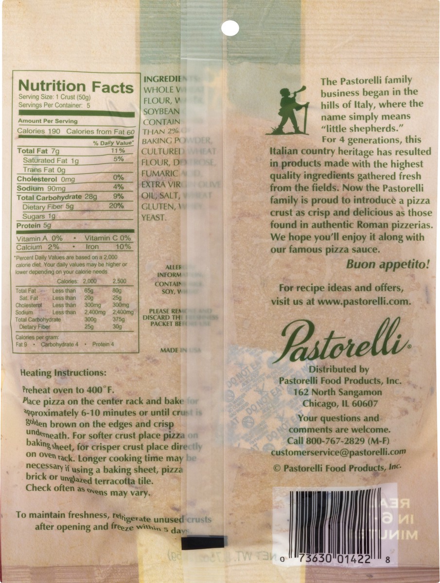 slide 4 of 13, Pastorelli Roman Pizzeria Style Whole Wheat Ultra Thin Pizza Crusts 5.0 ea, 5 ct