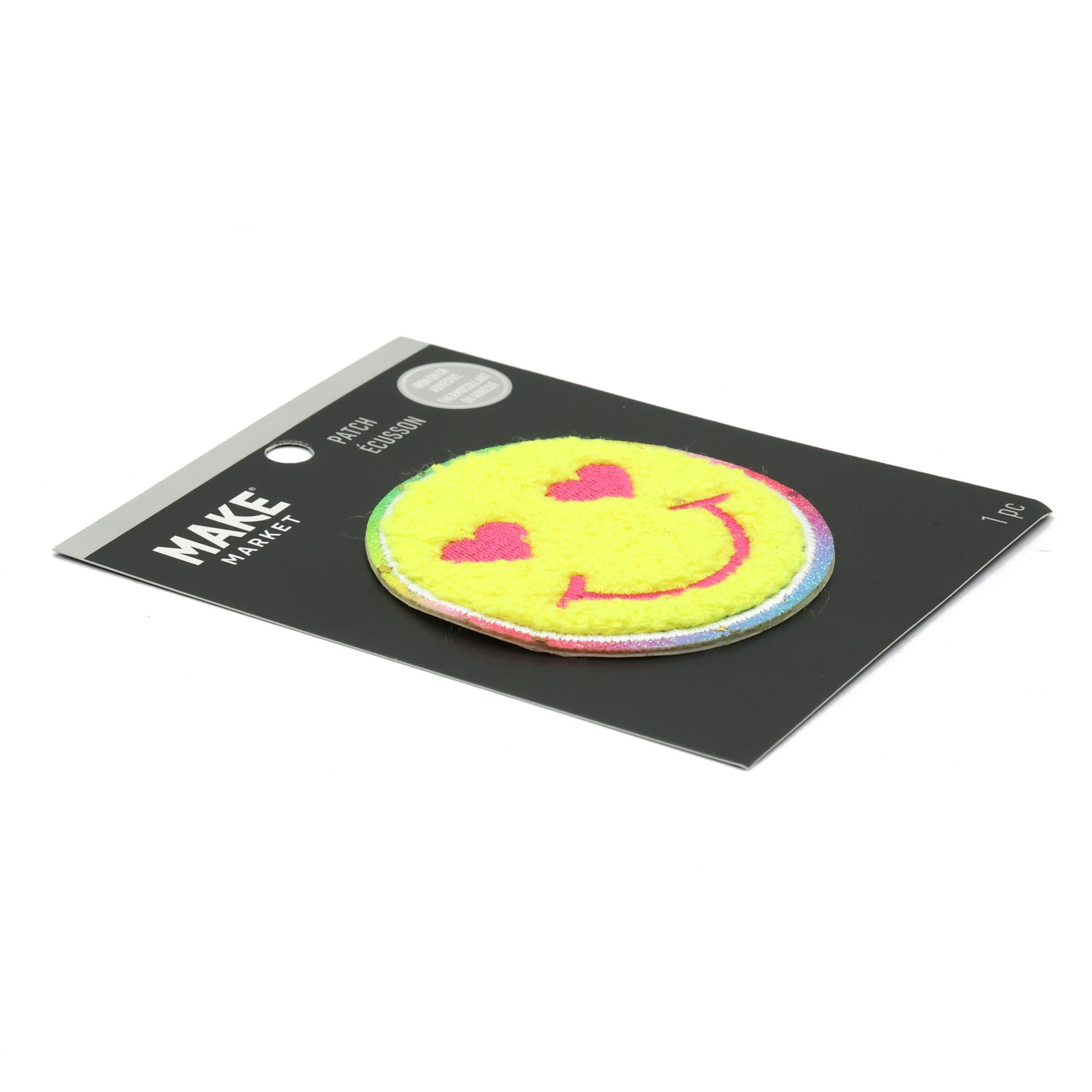 slide 4 of 4, Iron-On & Adhesive Smiley Face Embroidered Patch By Make Market, 2.91 in x 2.91 in