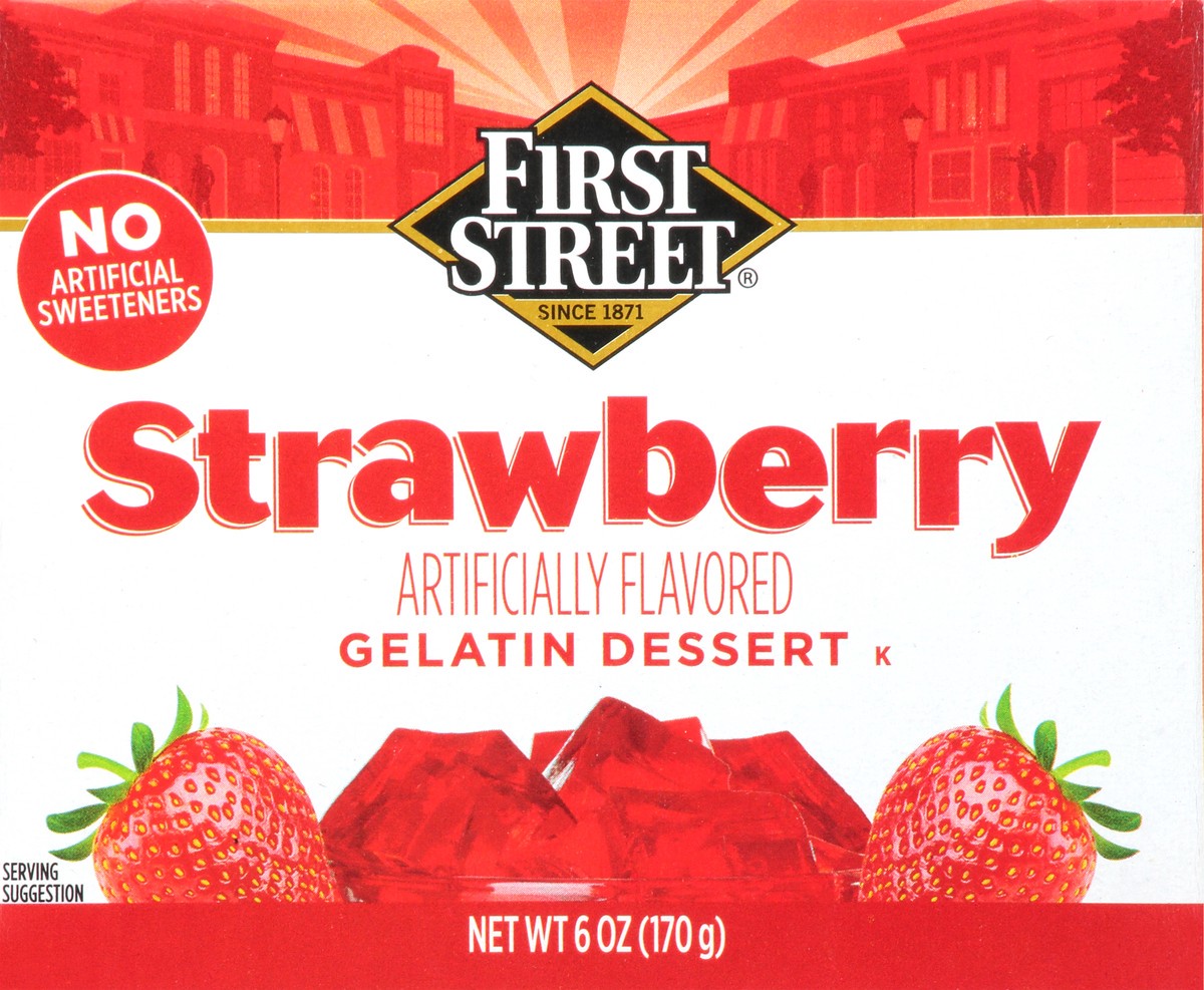 slide 2 of 12, First Street Strawberry Gelatin, 6 oz