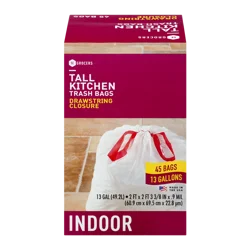 SE Grocers Tall Kitchen Trash Bags Drawstring Closure Indoor White - 45 CT