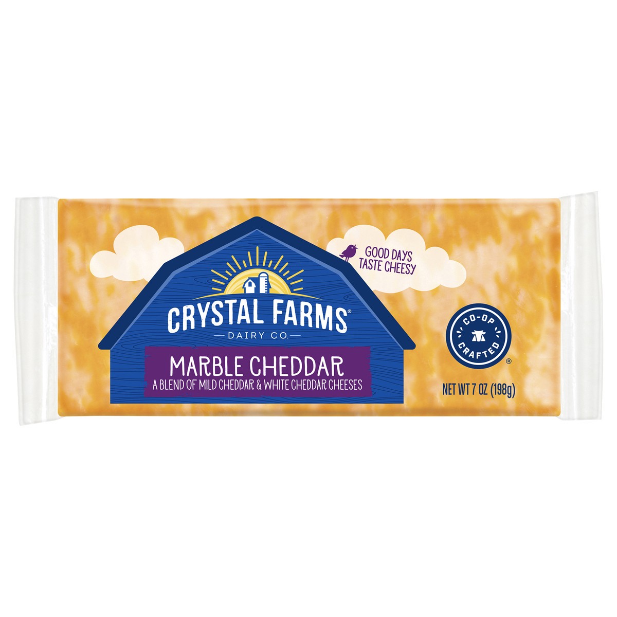 slide 2 of 8, Crystal Farms Marble Cheddar Cheese Block, 7 oz, 7 oz
