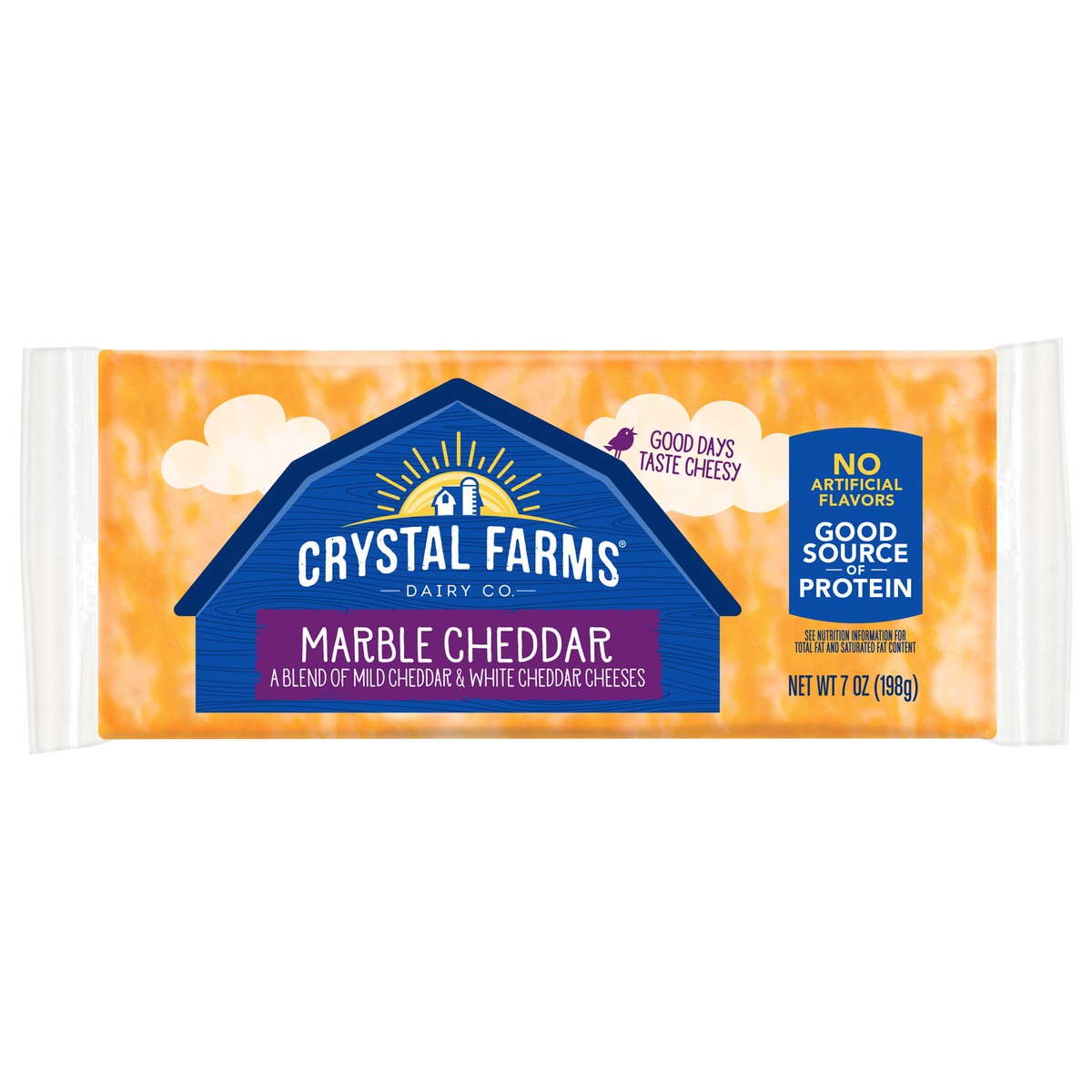 slide 1 of 8, Crystal Farms Marble Cheddar Cheese Block, 7 oz, 7 oz