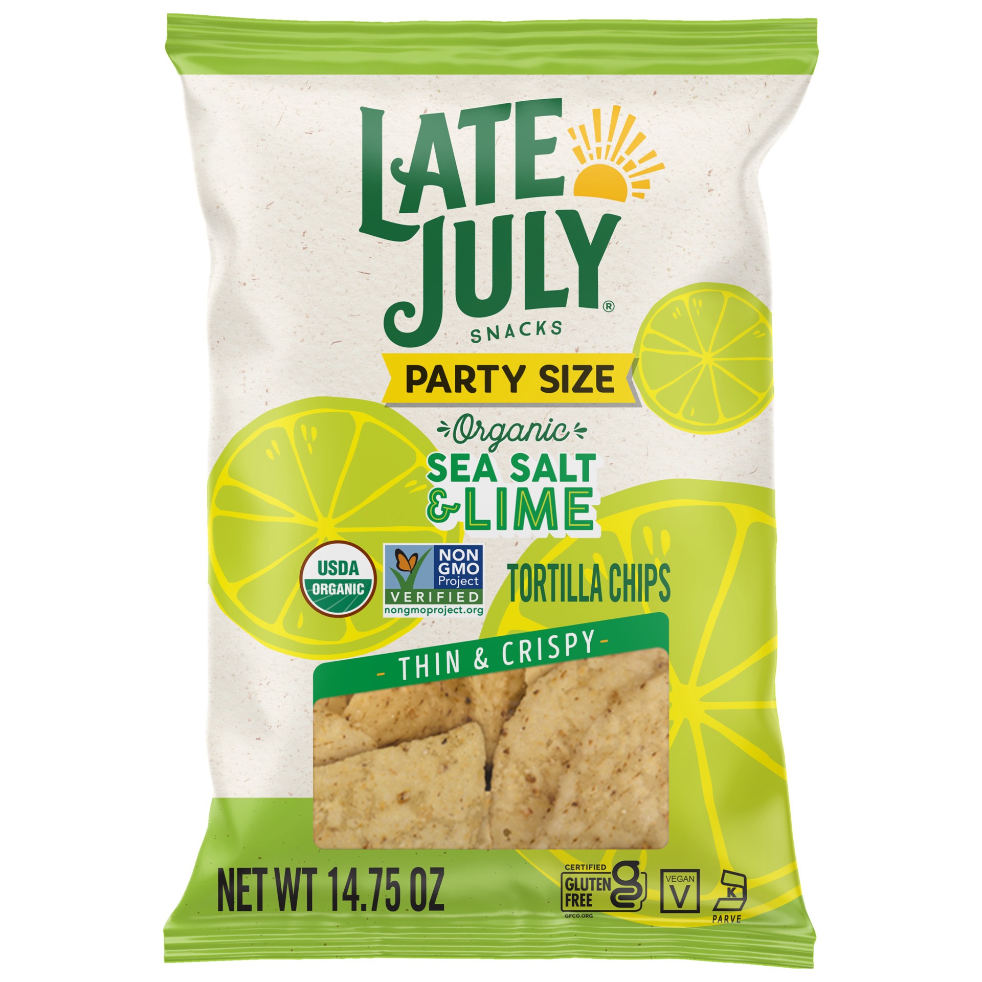 slide 1 of 5, Late July Snacks Sea Salt & Lime Organic Tortilla Chips, 14.75 oz Bag, 14.75 oz