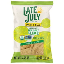 Late July Snacks Sea Salt & Lime Organic Tortilla Chips, 14.75 oz Bag