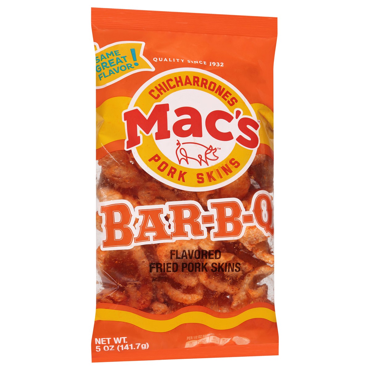 slide 2 of 9, Mac's Fried Bar-B-Q Flavored Pork Skins 5 oz, 5 oz