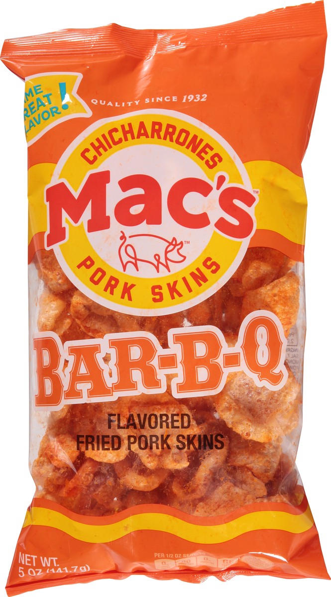 slide 1 of 9, Mac's Fried Bar-B-Q Flavored Pork Skins 5 oz, 5 oz