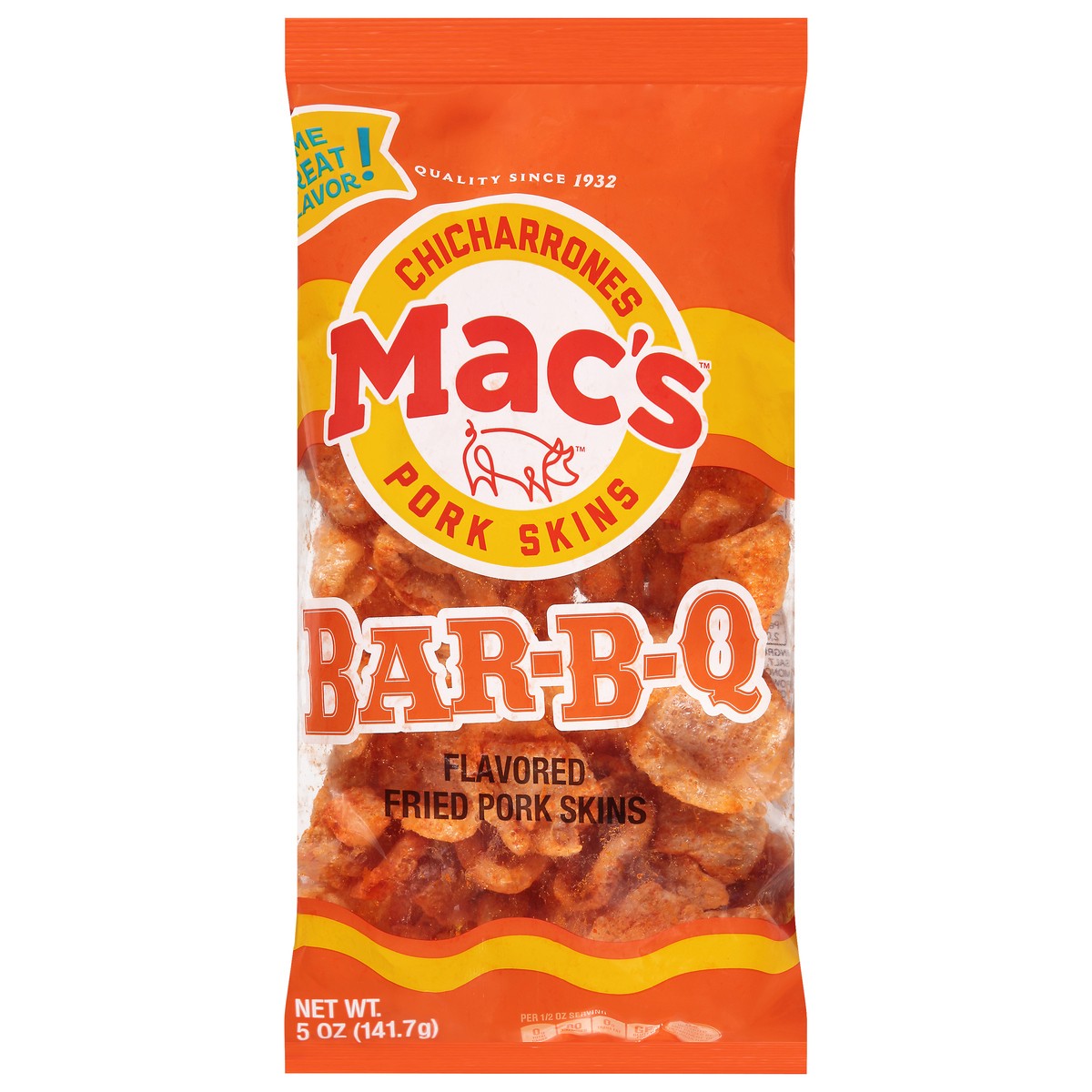 slide 1 of 9, Mac's Fried Bar-B-Q Flavored Pork Skins 5 oz, 5 oz