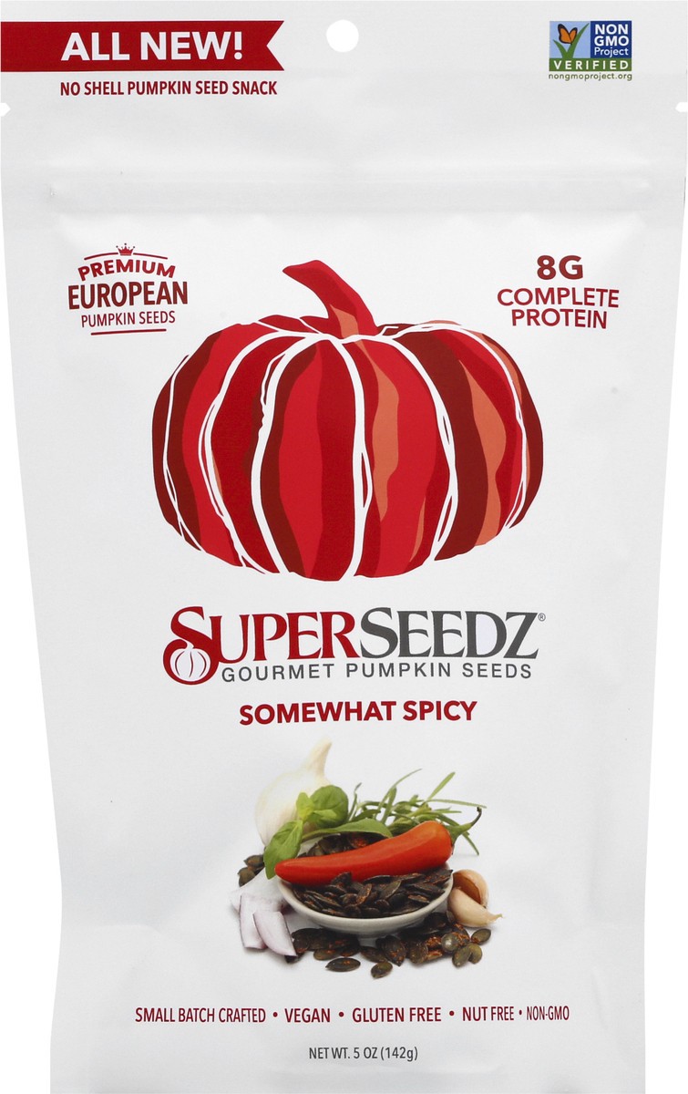 slide 1 of 11, SuperSeedz Somewhat Spicy Gourmet Pumpkin Seeds, 5 oz