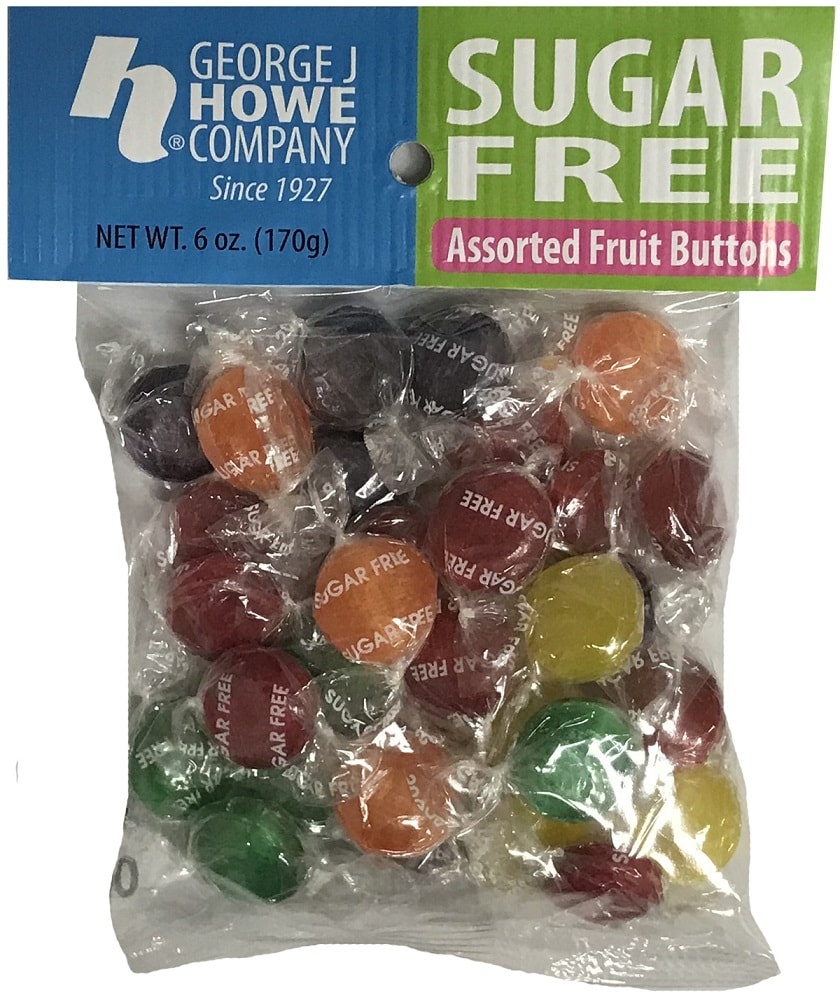 slide 1 of 1, Howe Assorted Sugar Free Fruit Buttons 6 oz, 