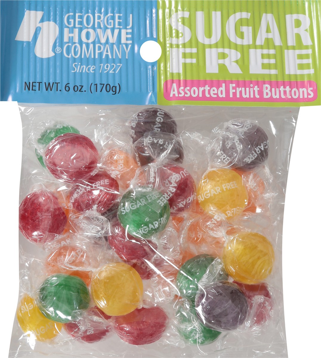 slide 8 of 9, Howe Assorted Sugar Free Fruit Buttons 6 oz, 6 oz