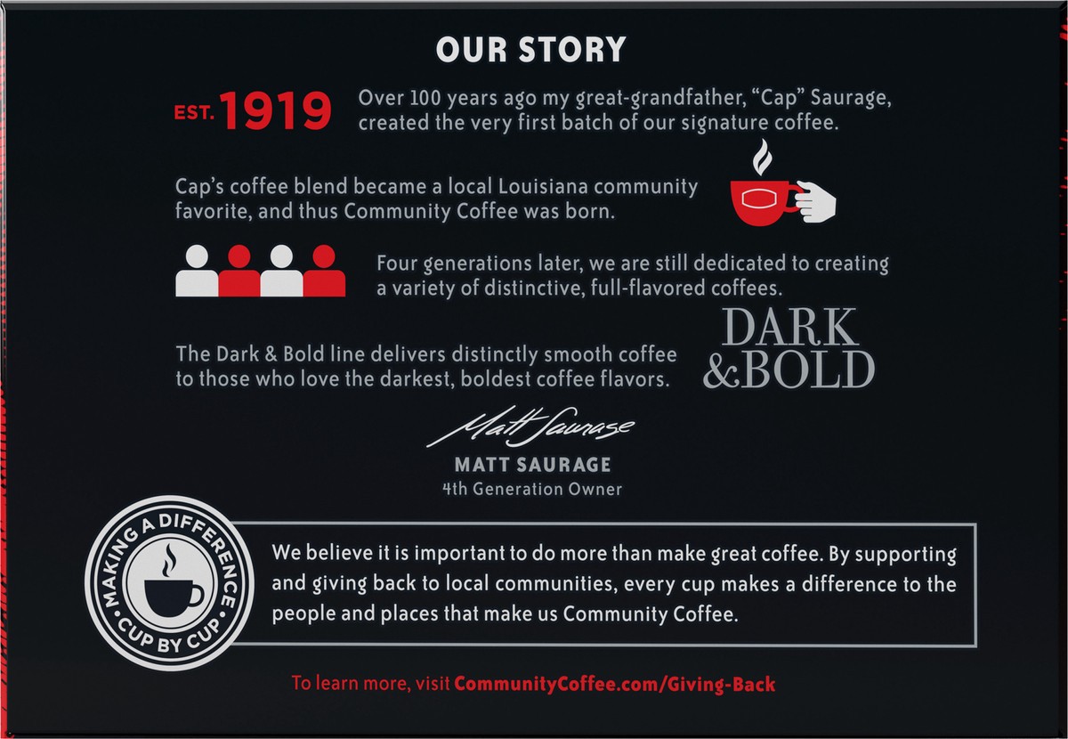 slide 6 of 11, Community Coffee Coffee, Dark & Bold, Bold Roast, Intense Blend, Single-Serve Cups, 12 ct
