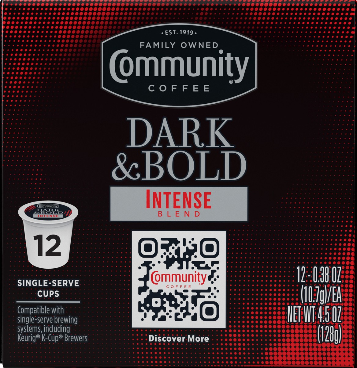slide 10 of 11, Community Coffee Coffee, Dark & Bold, Bold Roast, Intense Blend, Single-Serve Cups, 12 ct