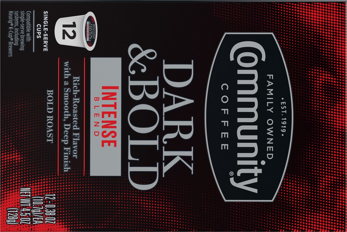 slide 5 of 11, Community Coffee Coffee, Dark & Bold, Bold Roast, Intense Blend, Single-Serve Cups, 12 ct
