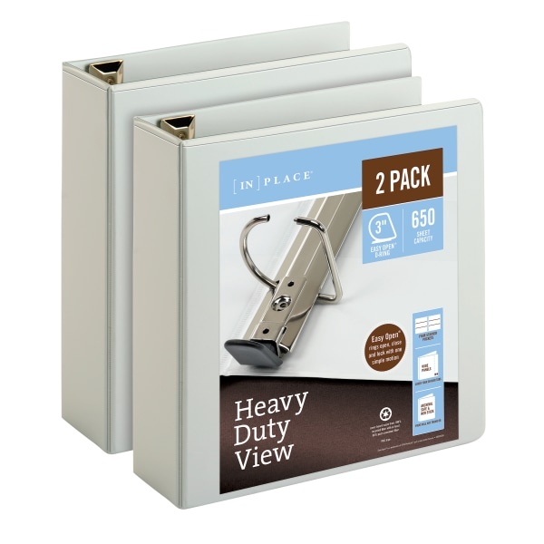 slide 1 of 6, Office Depot Brand Heavy-Duty D-Ring View Binder, 3'' Rings, White, 2/Pack, 1 ct