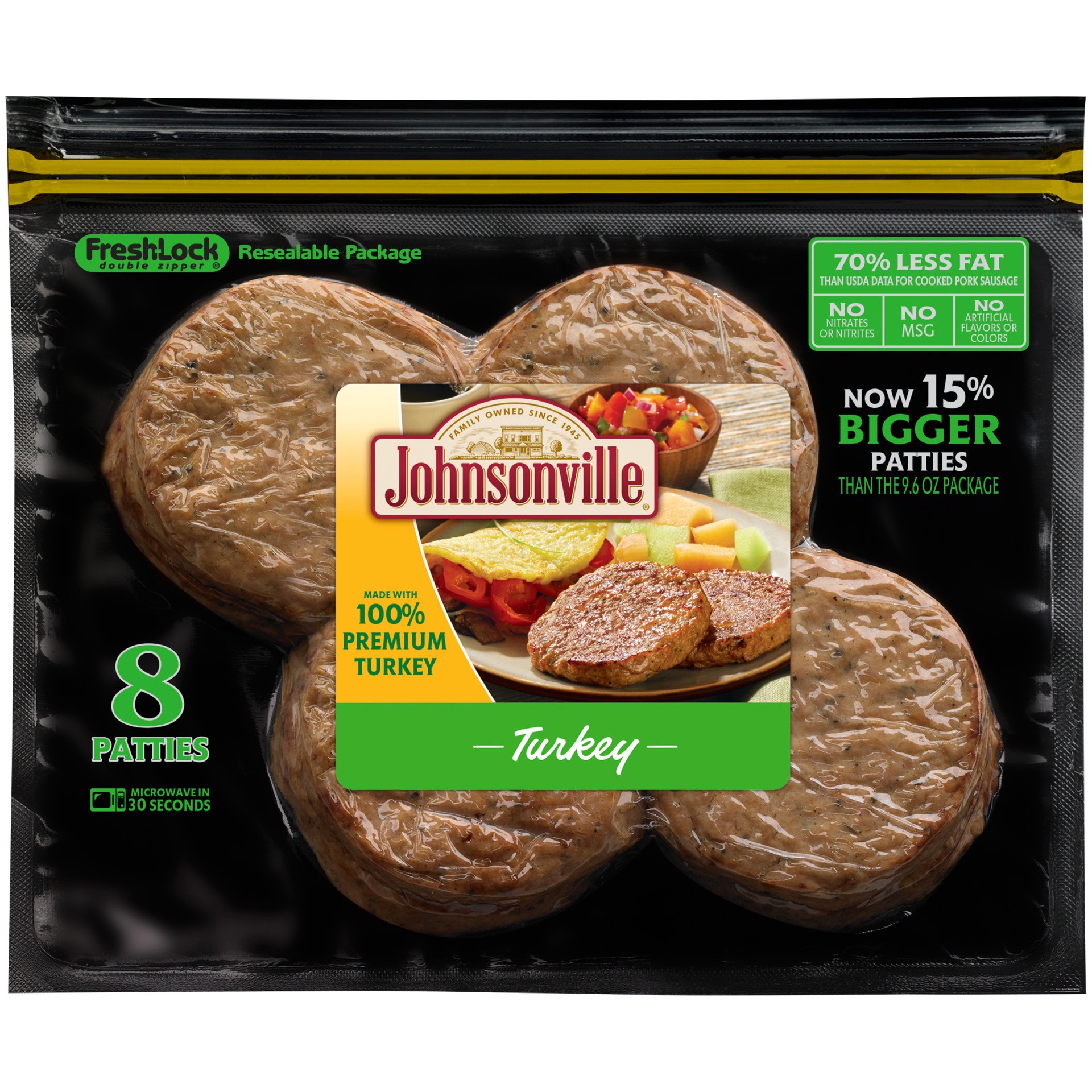 slide 2 of 3, Johnsonville Fully Cooked Turkey Breakfast Sausage Patties, 8 Count, 11.1 oz, 8 ct