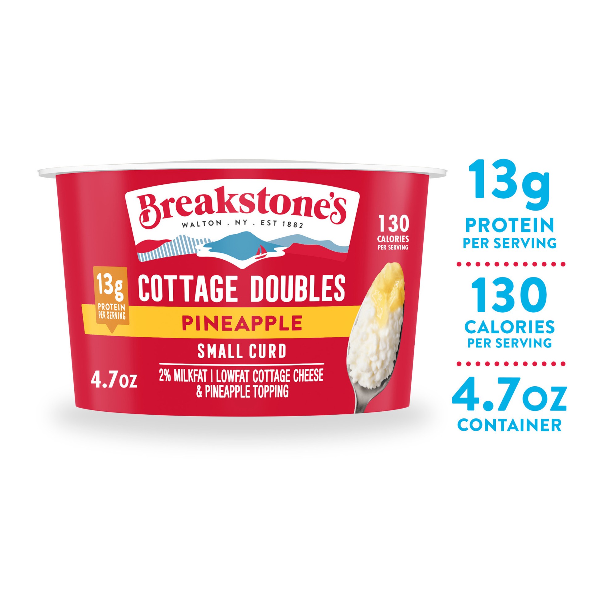 slide 1 of 6, Breakstone's Cottage Doubles Lowfat Cottage Cheese & Pineapple Topping with 2% Milkfat, 4.7 oz, 4.7 oz