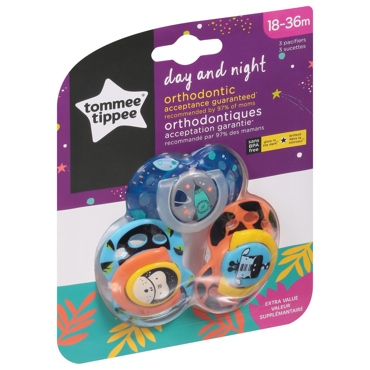 slide 2 of 9, Tommee Tippee Day & Night Pacifier18-36m, 3 ct