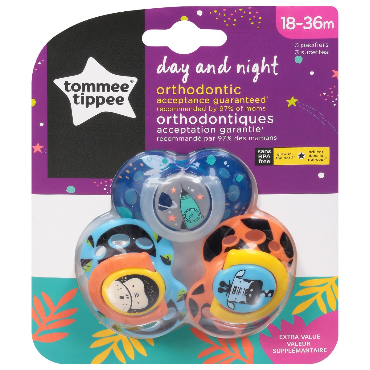 slide 1 of 9, Tommee Tippee Day & Night Pacifier18-36m, 3 ct