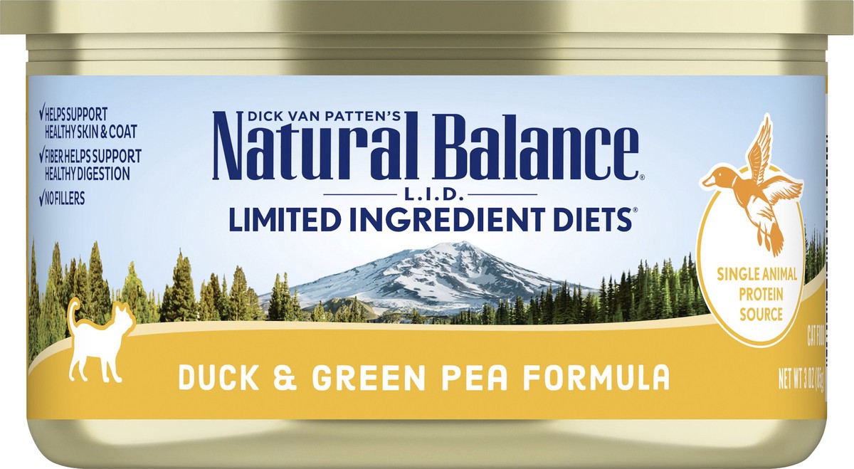 slide 3 of 7, Natural Balance L.I.D. Limited Ingredient Diets Duck & Green Pea Formula Wet Cat Food, 3-Ounce Can, 3 oz