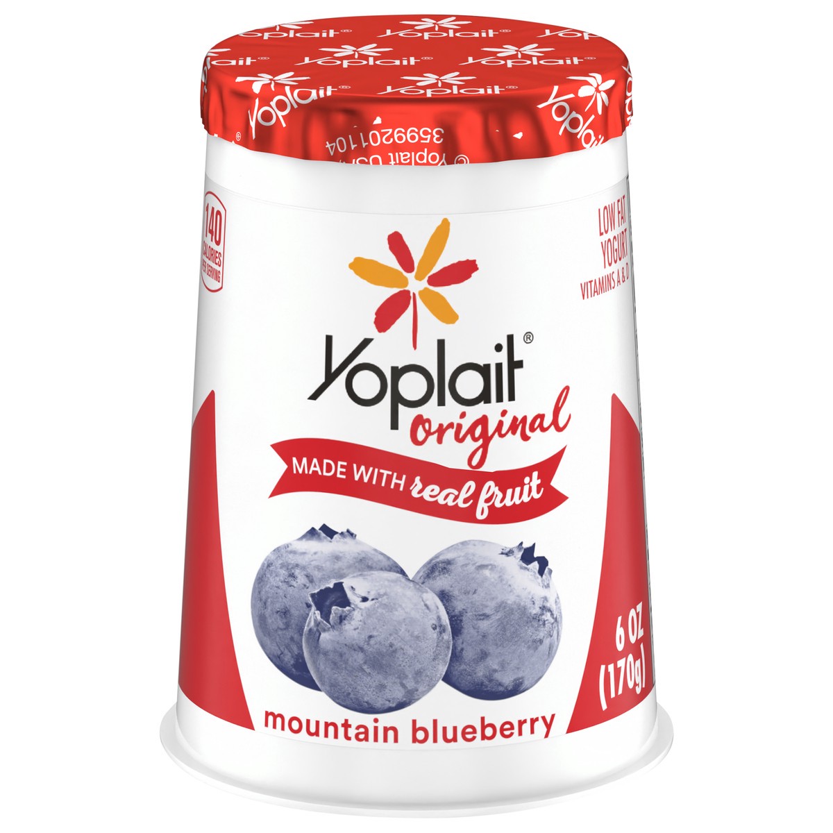 slide 1 of 6, Yoplait Original Low Fat Mountain Blueberry Yogurt Cup, Made with Real Fruit, 6 oz, 6 oz