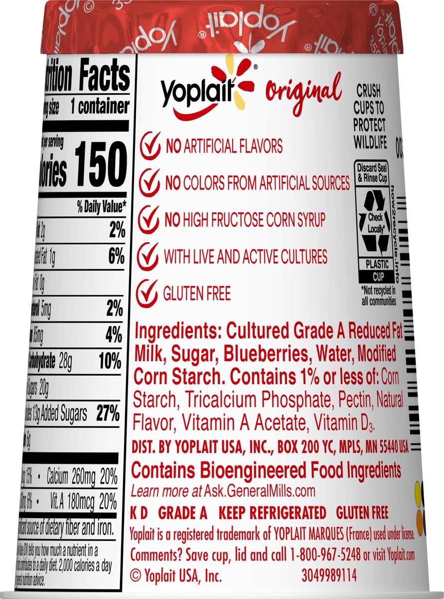 slide 10 of 10, Yoplait Original Mountain Blueberry Yogurt, 6 oz