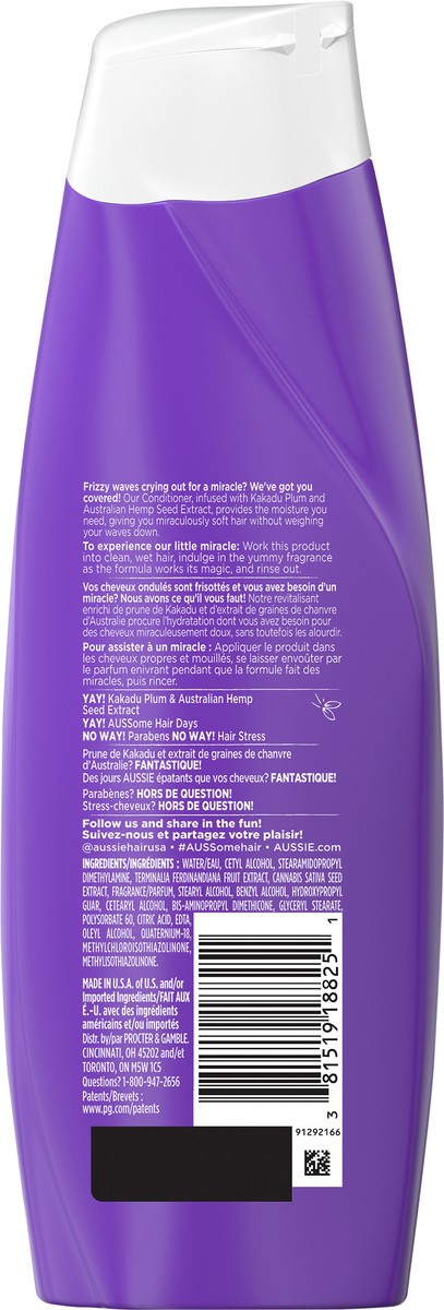 slide 2 of 3, Aussie Miracle Waves Anti-Frizz Hemp Paraben-Free Conditioner, 12.1 fl oz, 12.1 oz