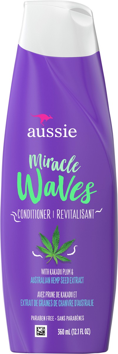 slide 3 of 3, Aussie Miracle Waves Anti-Frizz Hemp Paraben-Free Conditioner, 12.1 fl oz, 12.1 oz