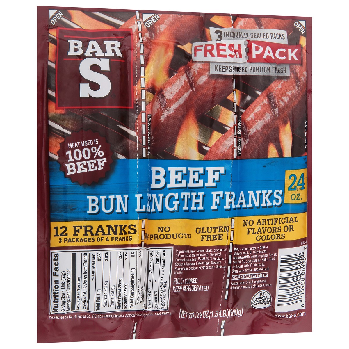 slide 4 of 11, Bar-S Bar S Beef Bun Length Franks, Fresh Pack, 12Ct, 24 oz